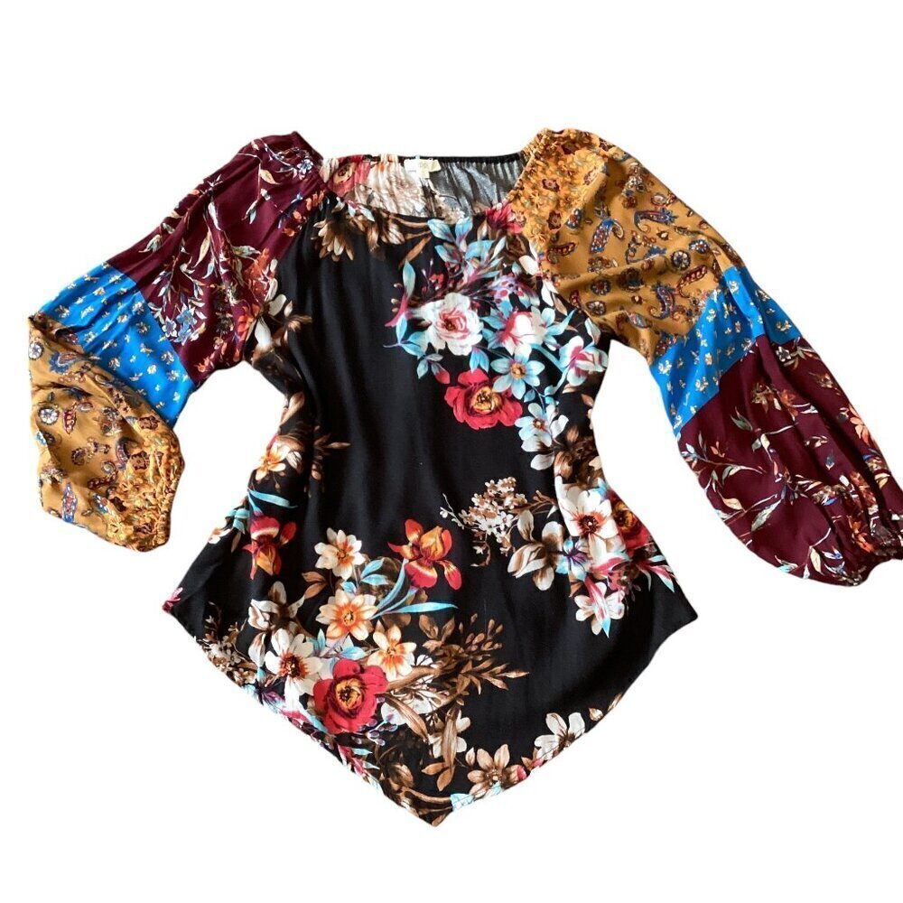 Oddy Mixed Pattern Colorful Boho Peasant Tunic To… - image 2